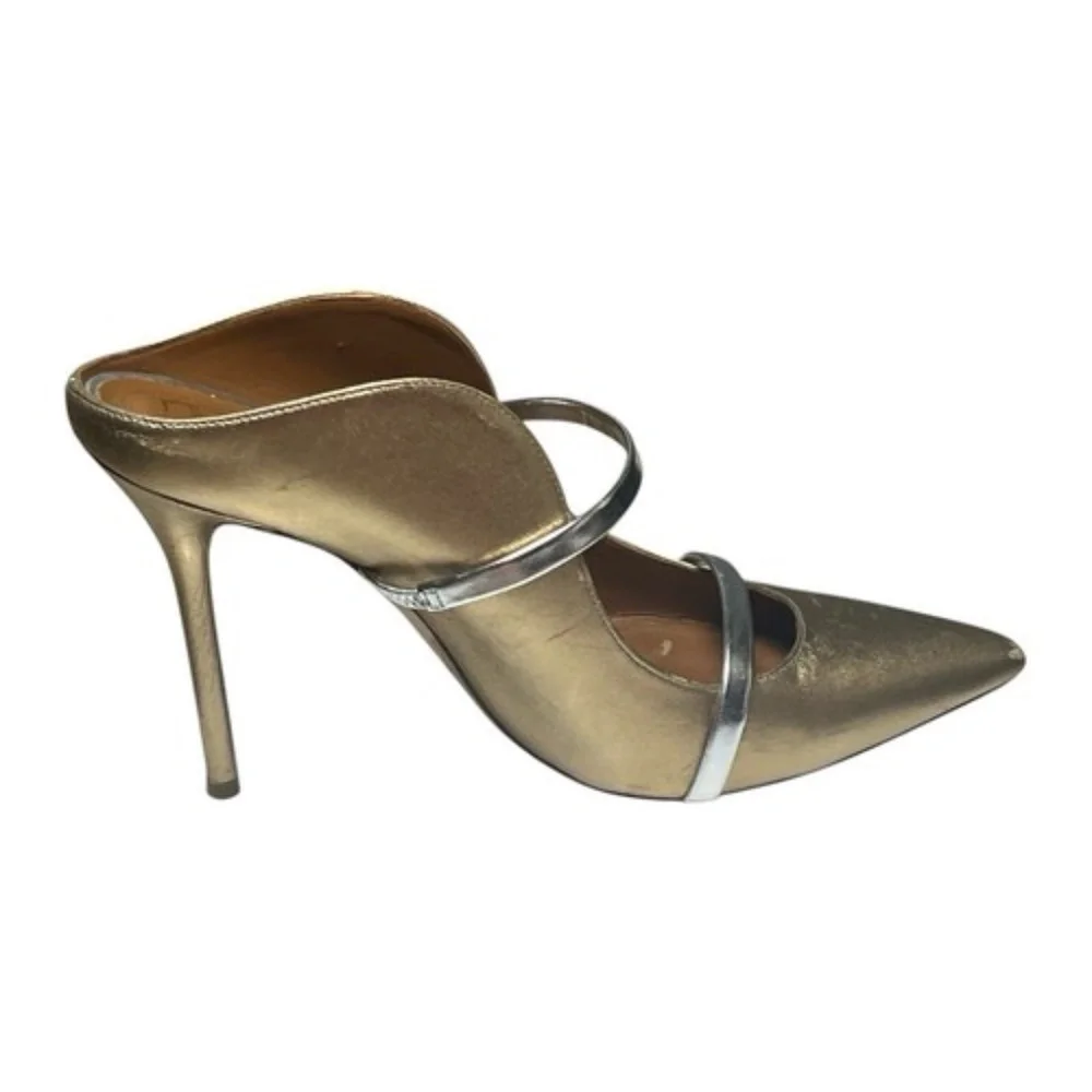 Malone Souliers Maureen Stilettos Gold Silver Leather Mules Size 40 / US 10